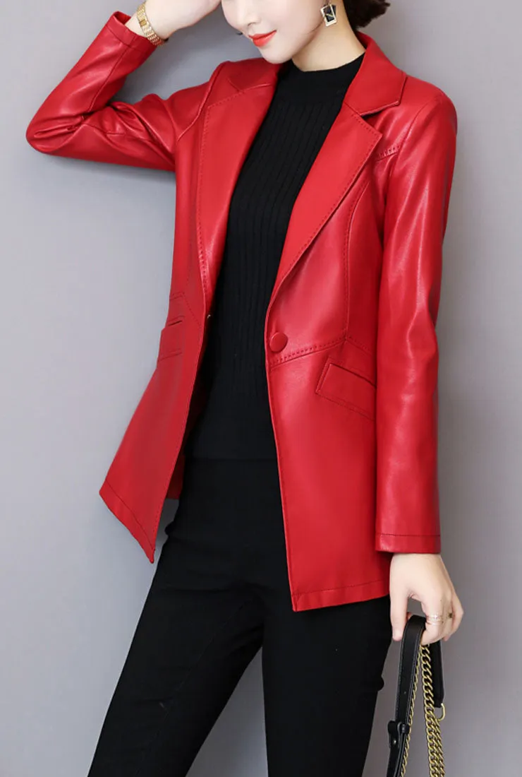 Plus Size Slim Leather Blazer