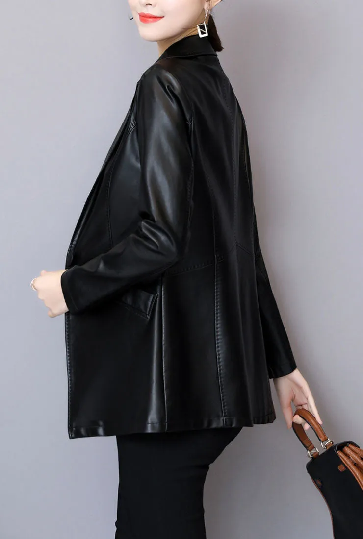 Plus Size Slim Leather Blazer
