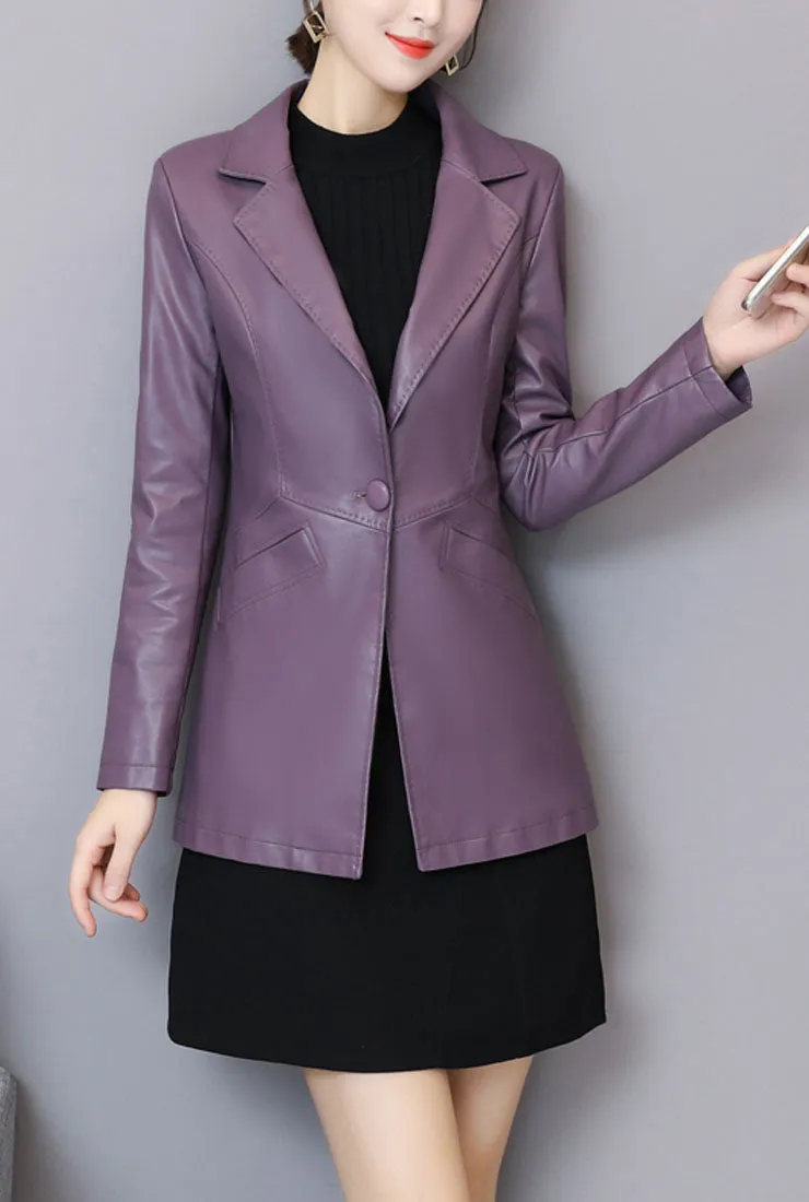 Plus Size Slim Leather Blazer