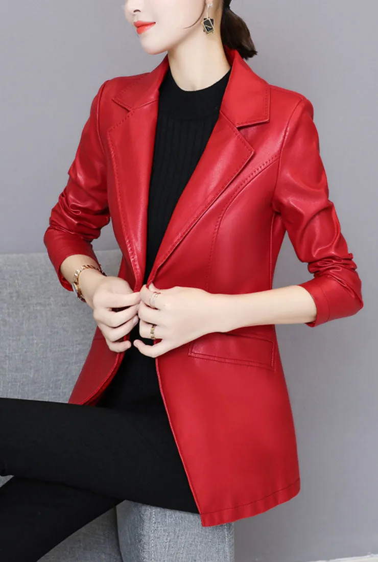 Plus Size Slim Leather Blazer