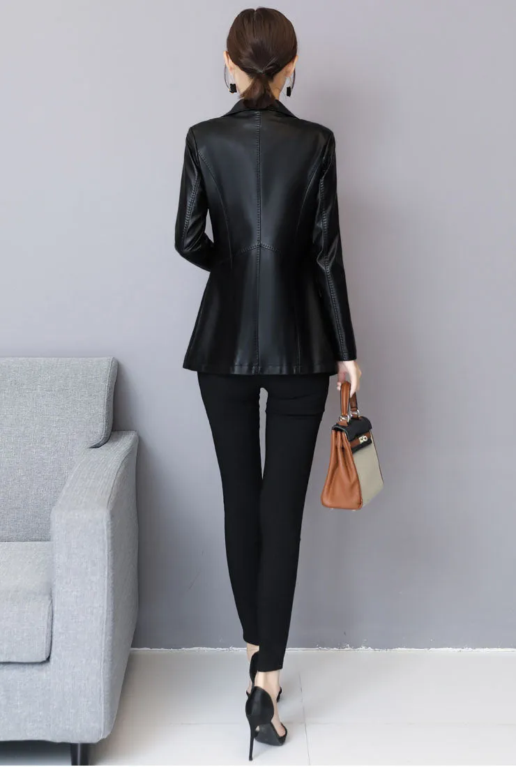 Plus Size Slim Leather Blazer