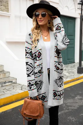 Printed Long Sleeve Cardigan with Pockets - 2 Colors