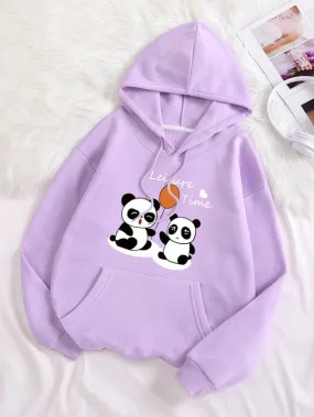 Purple Panda Printed Hoodie