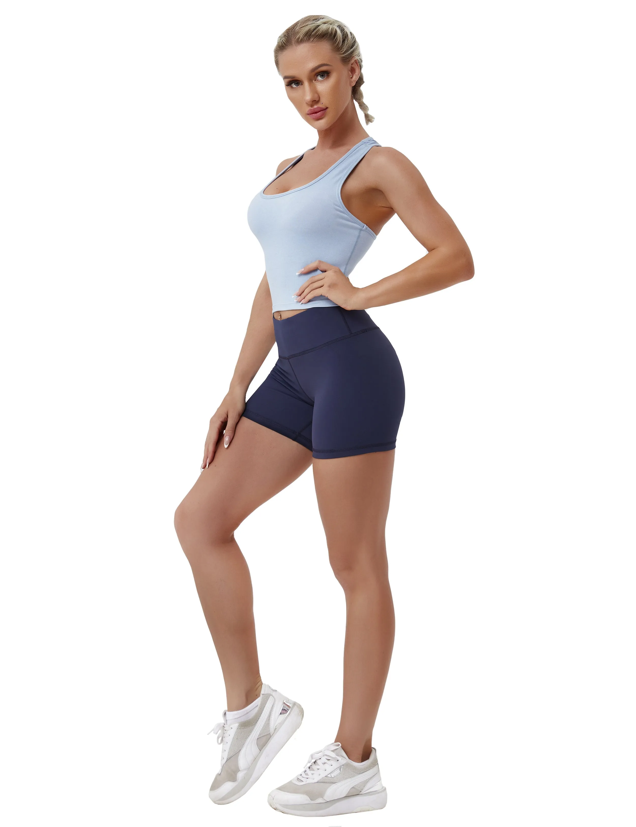 Racerback Athletic Crop Tank Tops heatherblue_Pilates