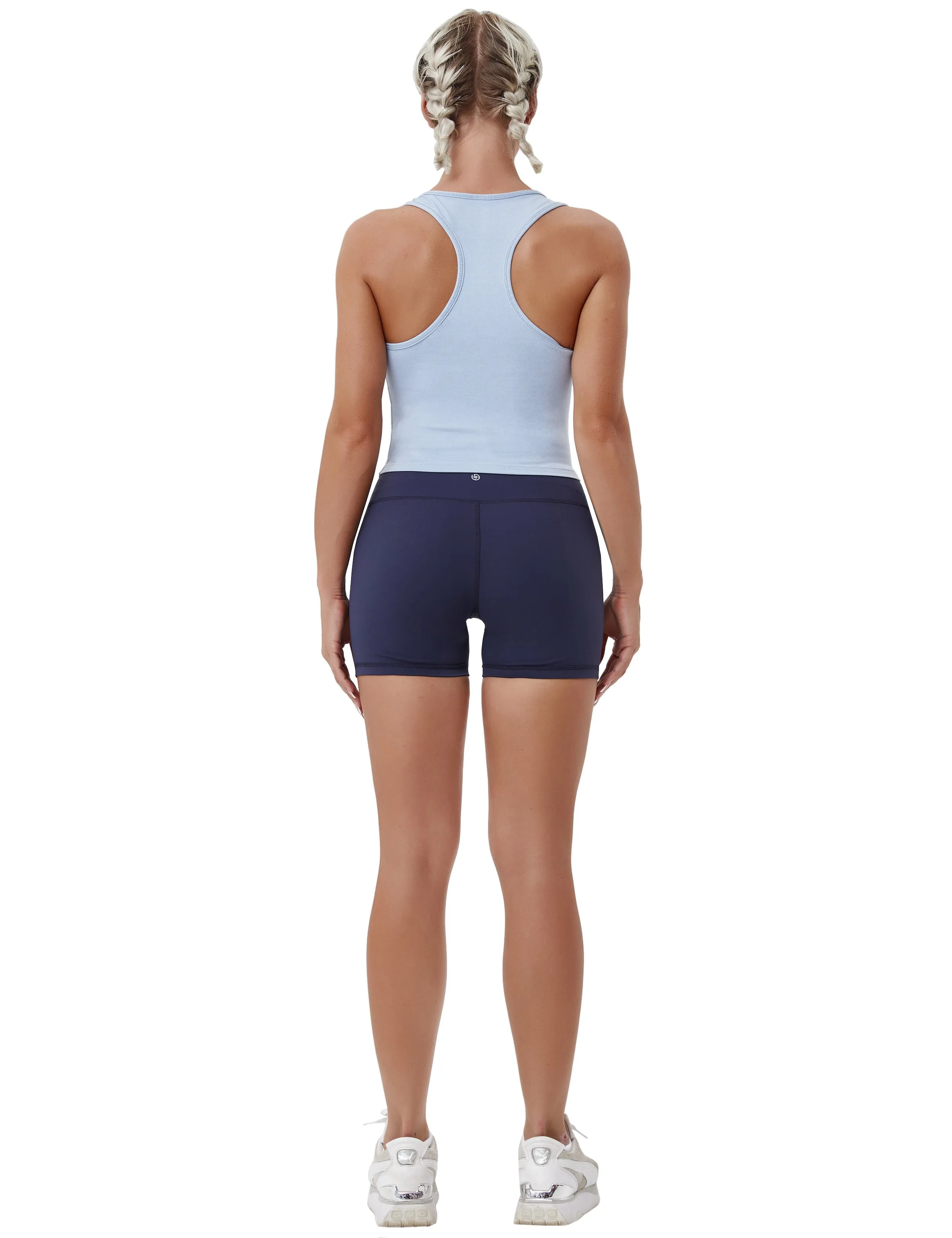 Racerback Athletic Crop Tank Tops heatherblue_Pilates
