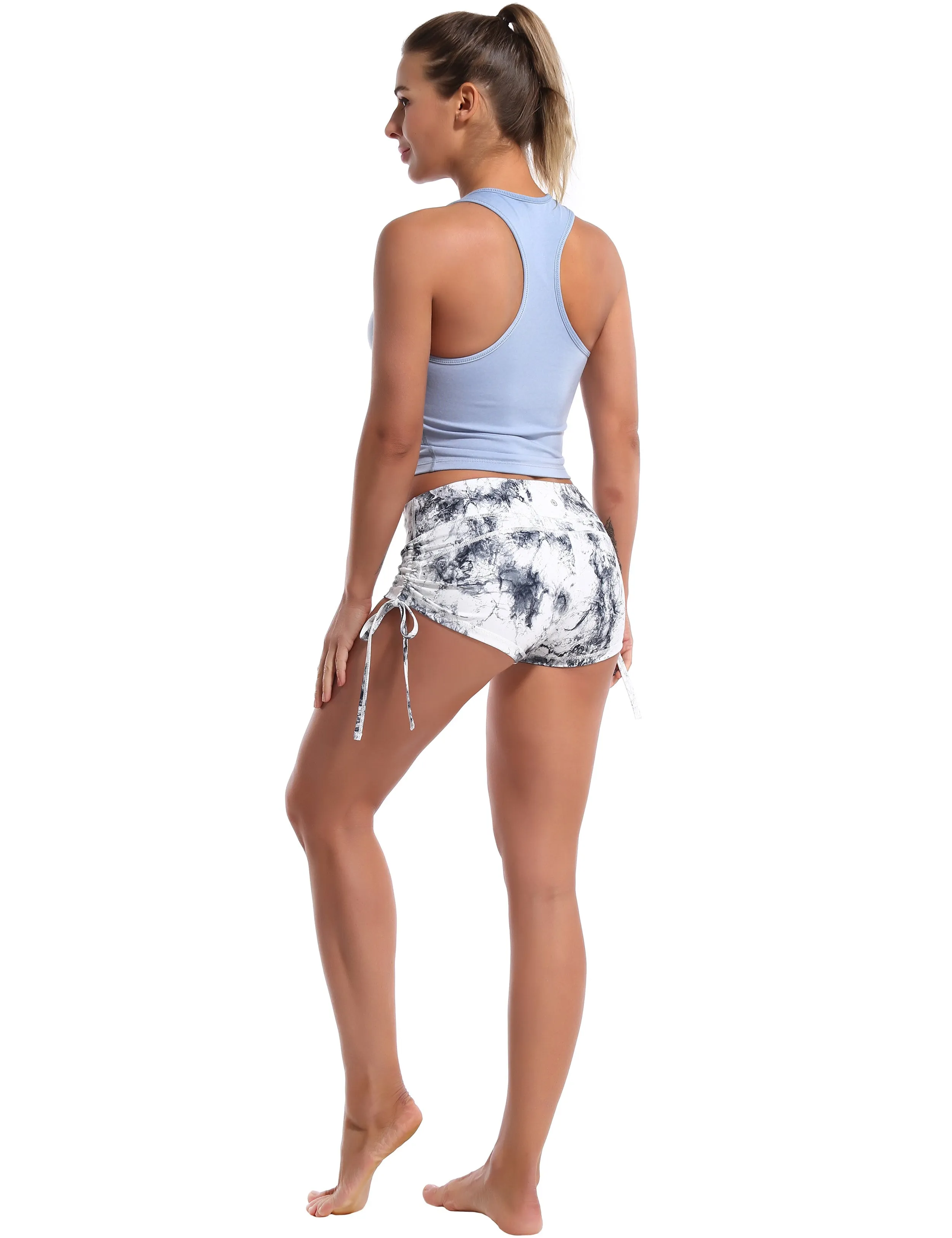 Racerback Athletic Crop Tank Tops heatherblue_Pilates