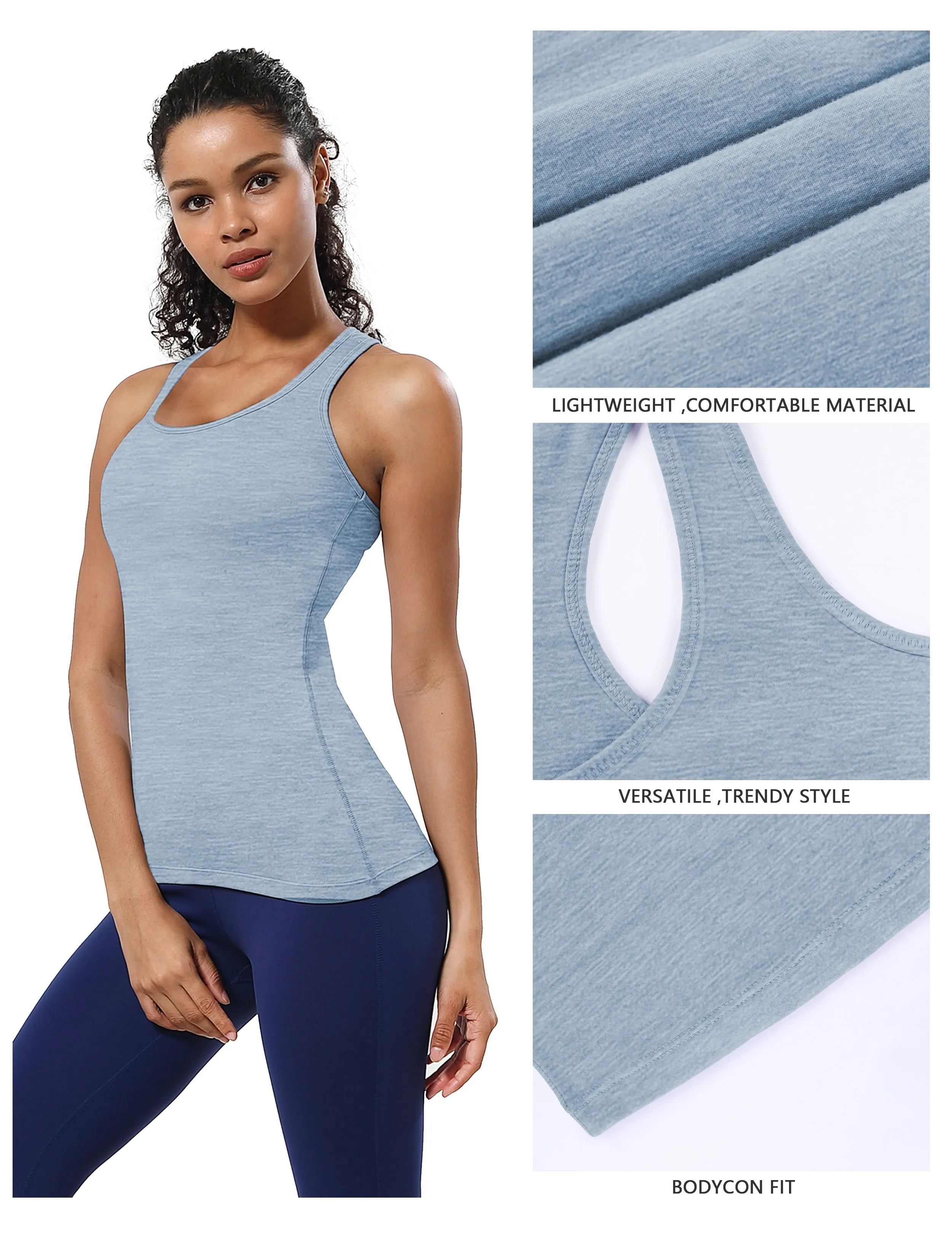 Racerback Athletic Tank Tops heatherblue_Plus Size