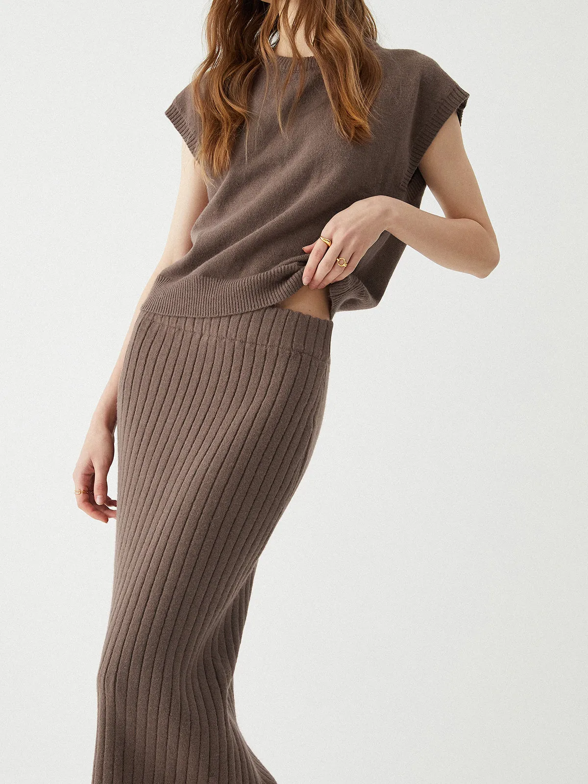 Ribbed Knit Graceful Sweater Dress Set