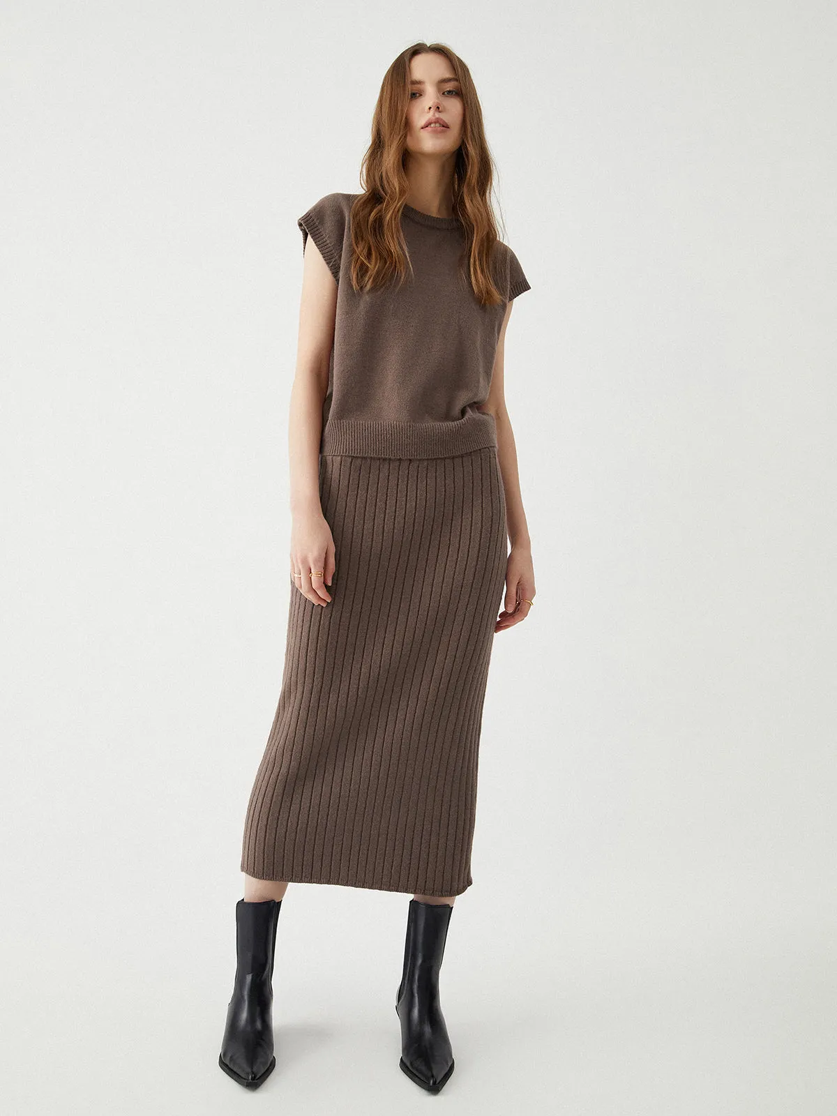 Ribbed Knit Graceful Sweater Dress Set