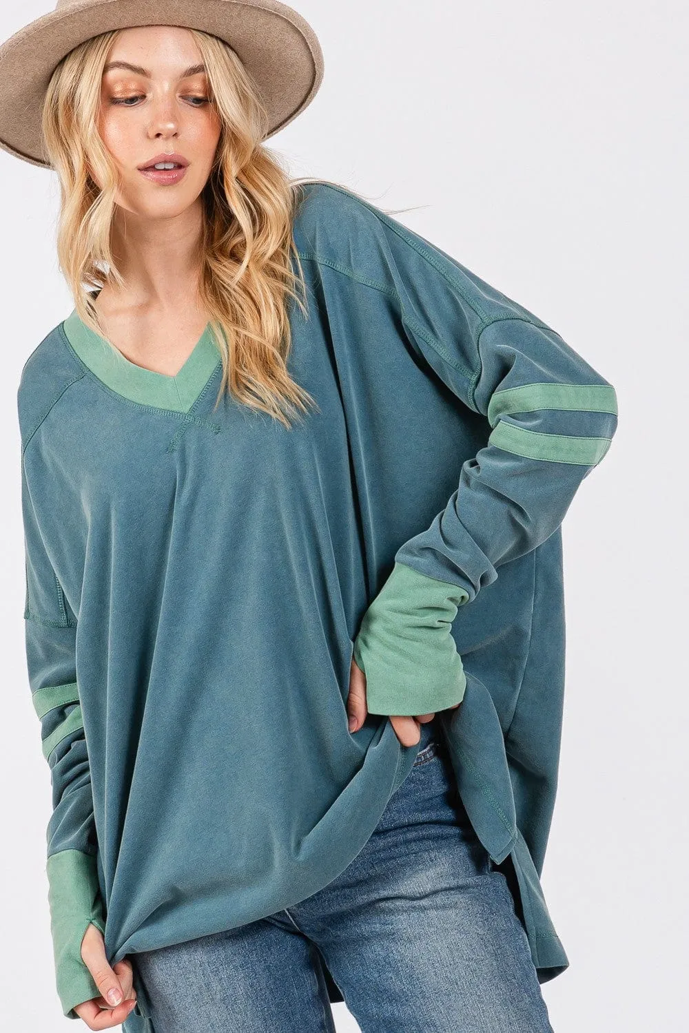 SAGE   FIG Mineral Wash Side Slit Contrast Top
