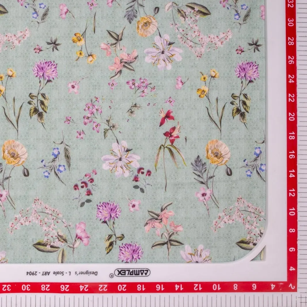 Sea Green Floral Print Viscose Voile Fabric