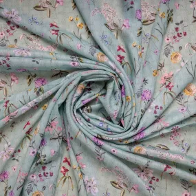 Sea Green Floral Print Viscose Voile Fabric