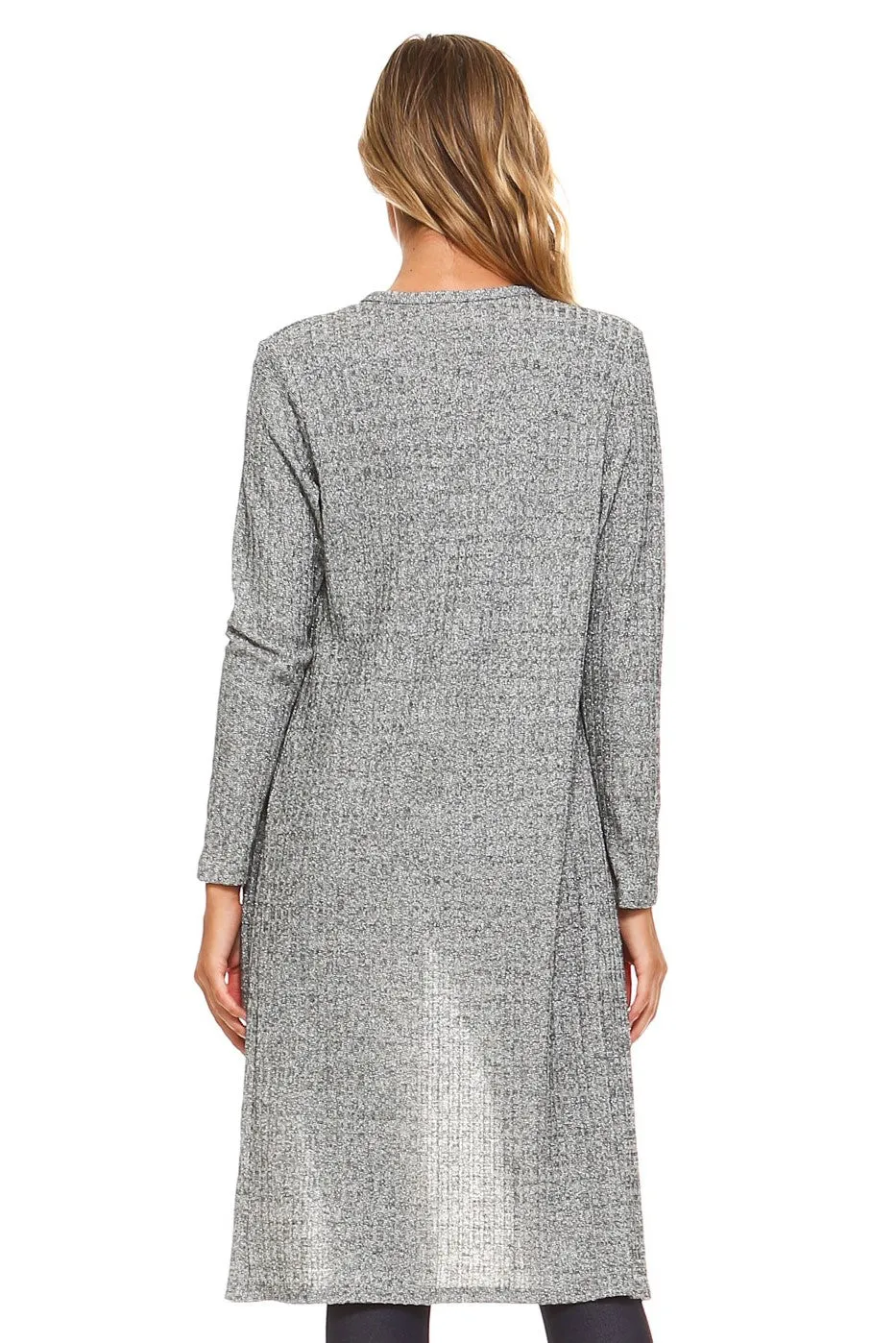 Shimmer Lurex Open-Front Ribbed Cardigan