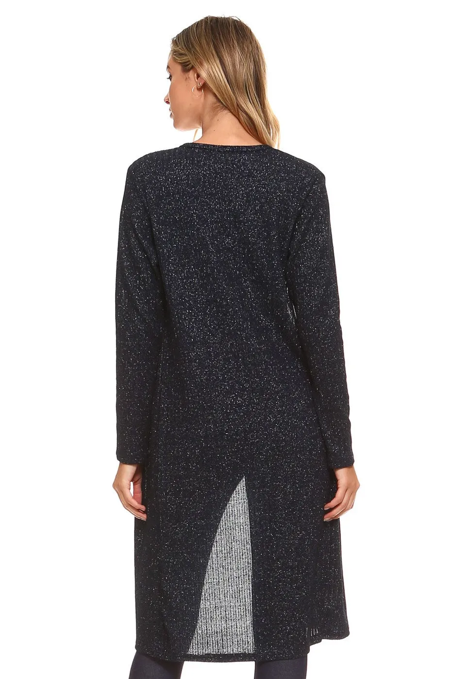 Shimmer Lurex Open-Front Ribbed Cardigan