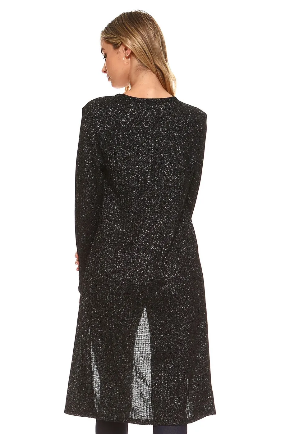 Shimmer Lurex Open-Front Ribbed Cardigan