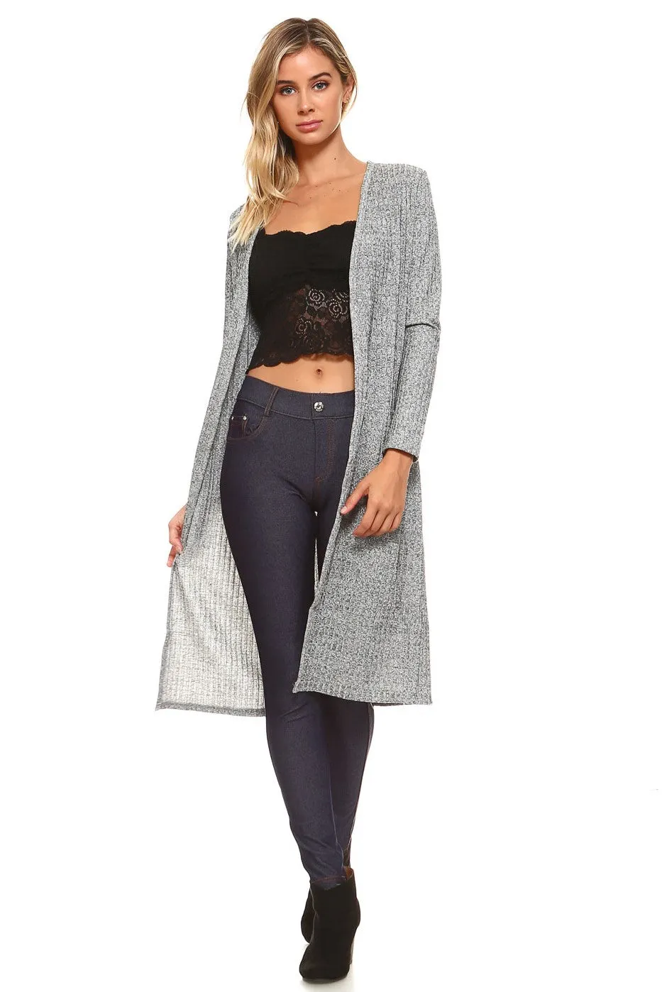 Shimmer Lurex Open-Front Ribbed Cardigan