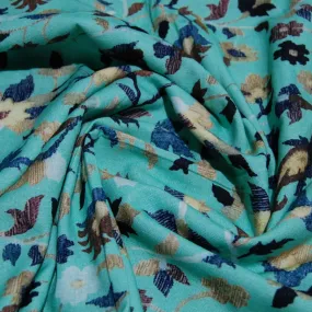 Sky Blue Floral Print Cotton Linen Fabric
