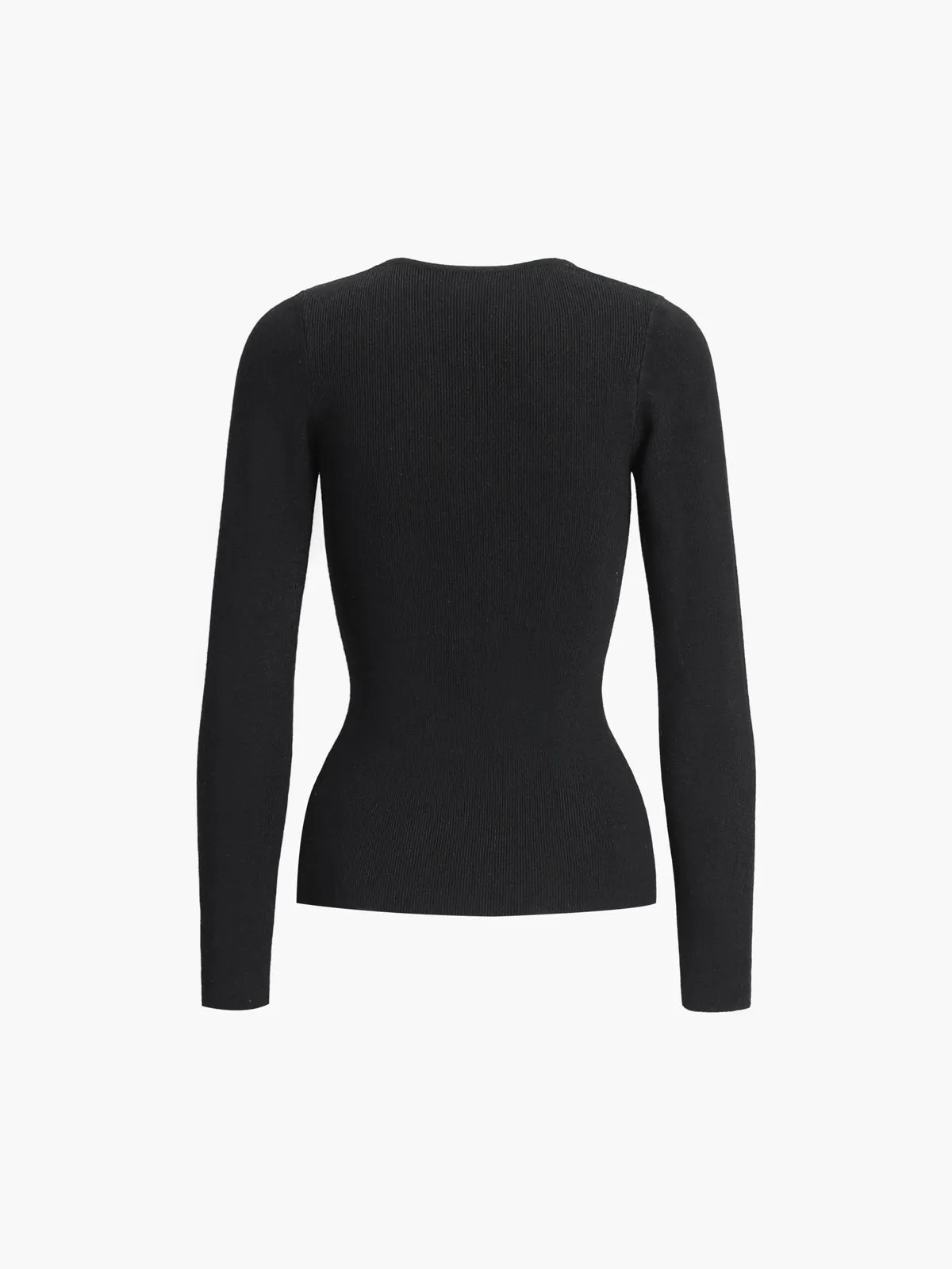 Slinky V-neck Metal Pin Modern Long Sleeve Knit Top