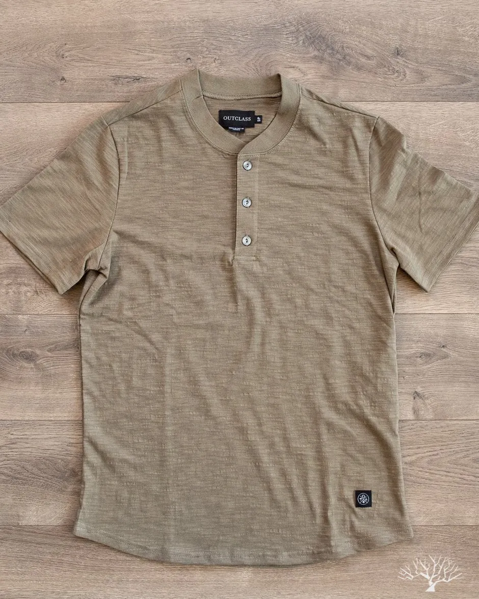Slub Short-Sleeve Henley - Olive