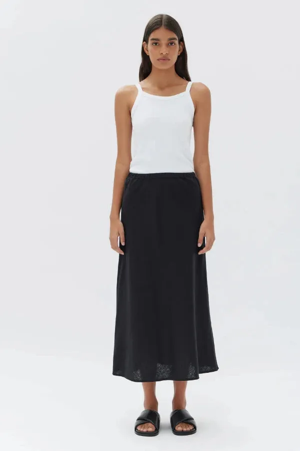 Stella Linen Bias Skirt Black