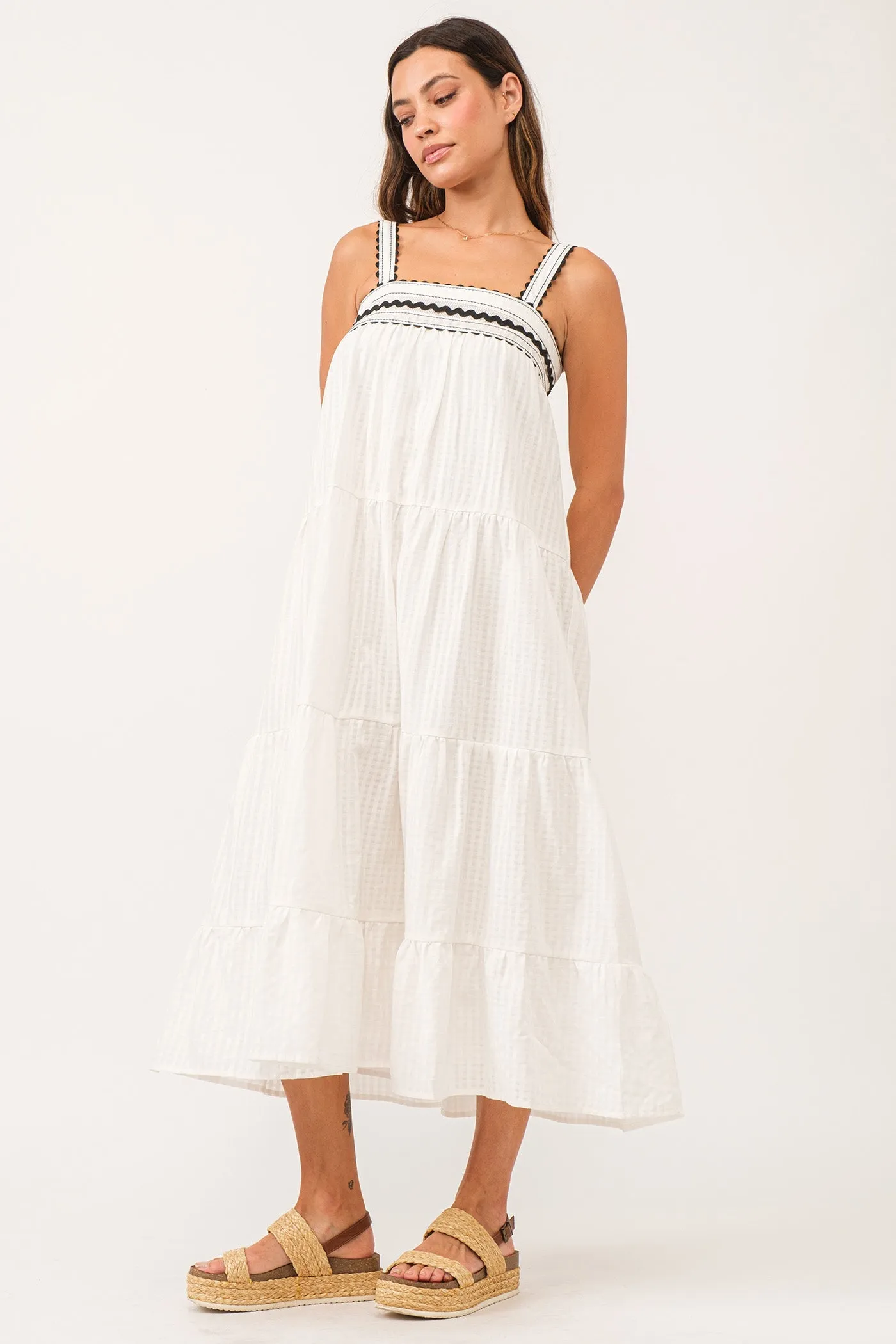 STEVIE RUCHED STRAP DRESS WHITE