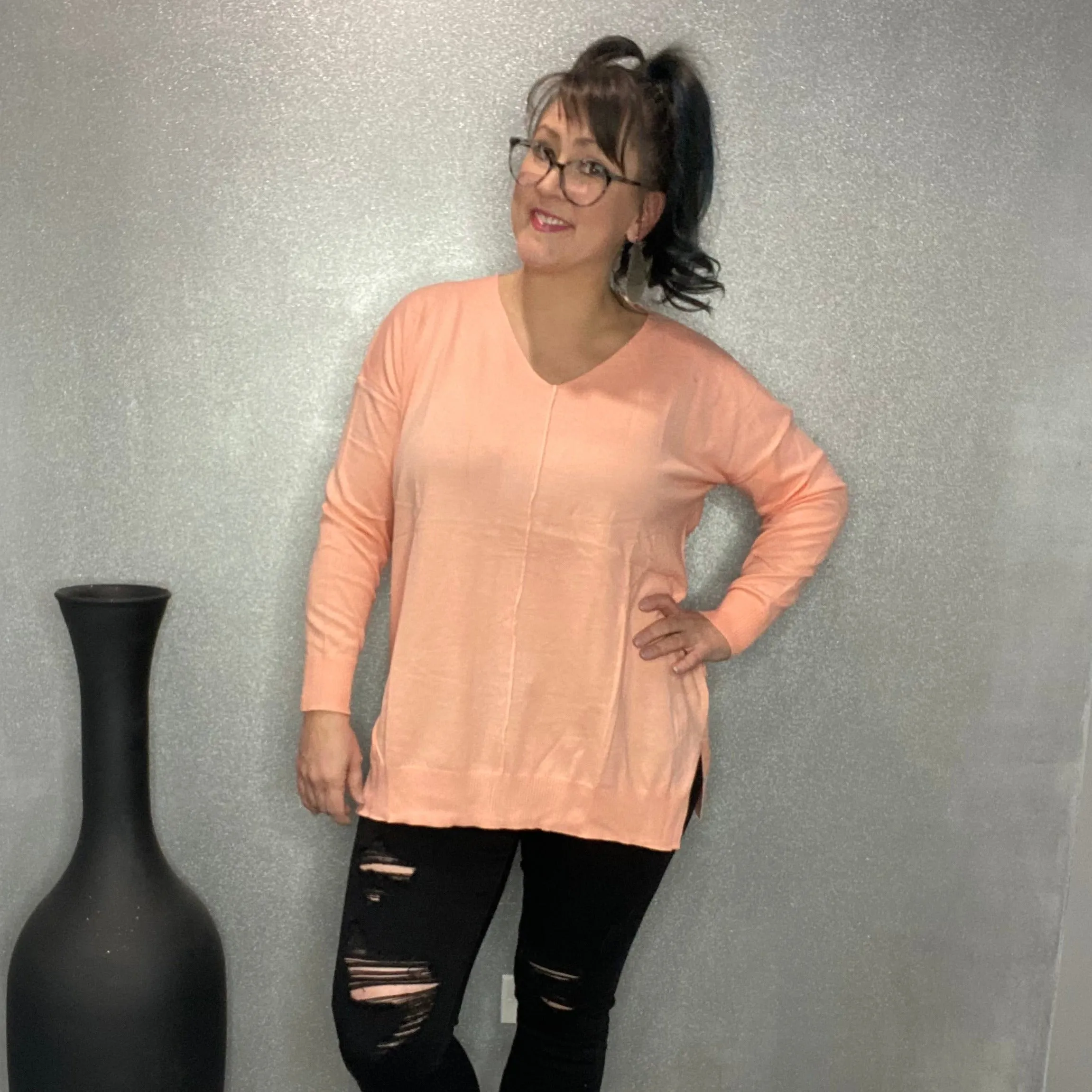 Ultra Soft V-Neck Tunic Sweater