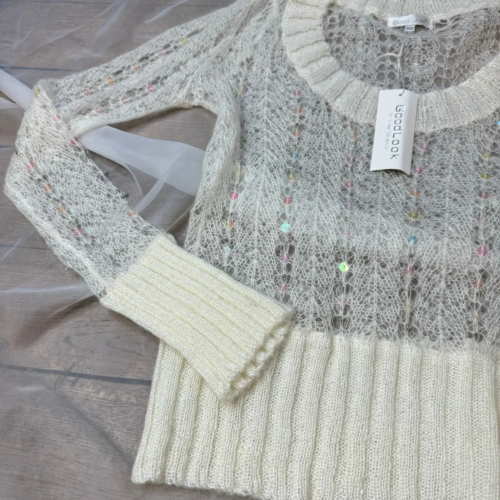 Vintage Knit Sweater with Sequins Detailing (S/M)