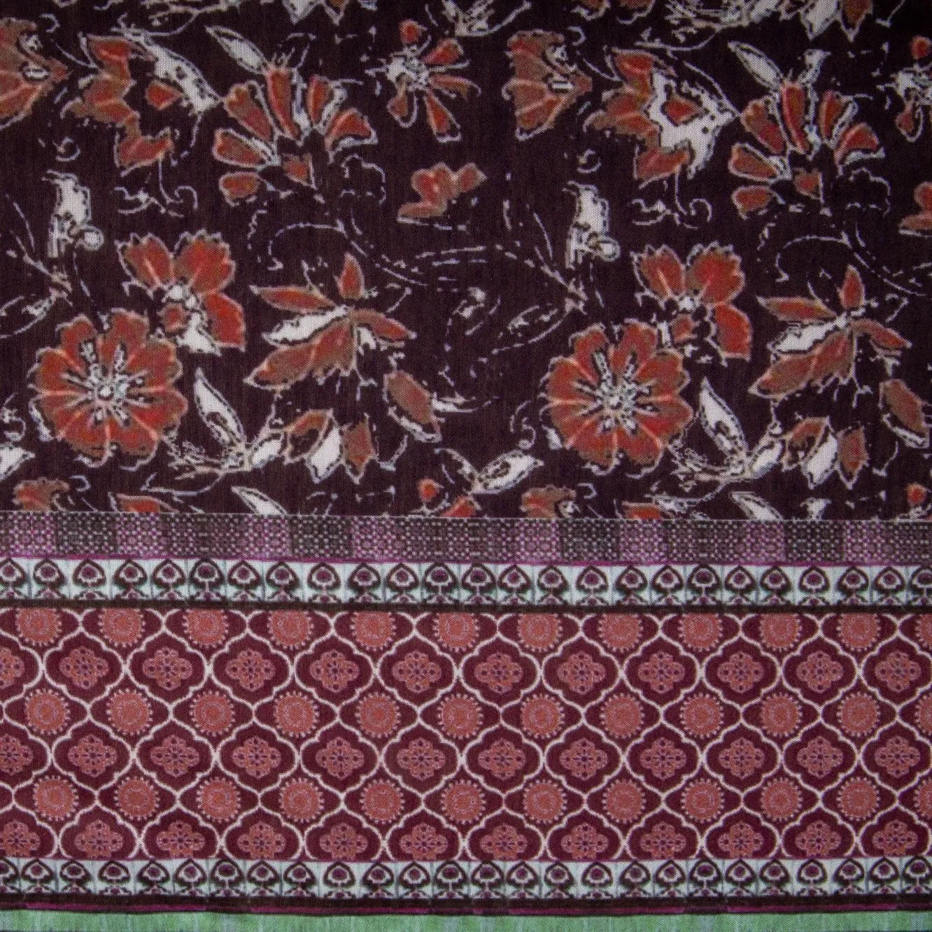 Wine Red Floral Print Viscose Voile Fabric