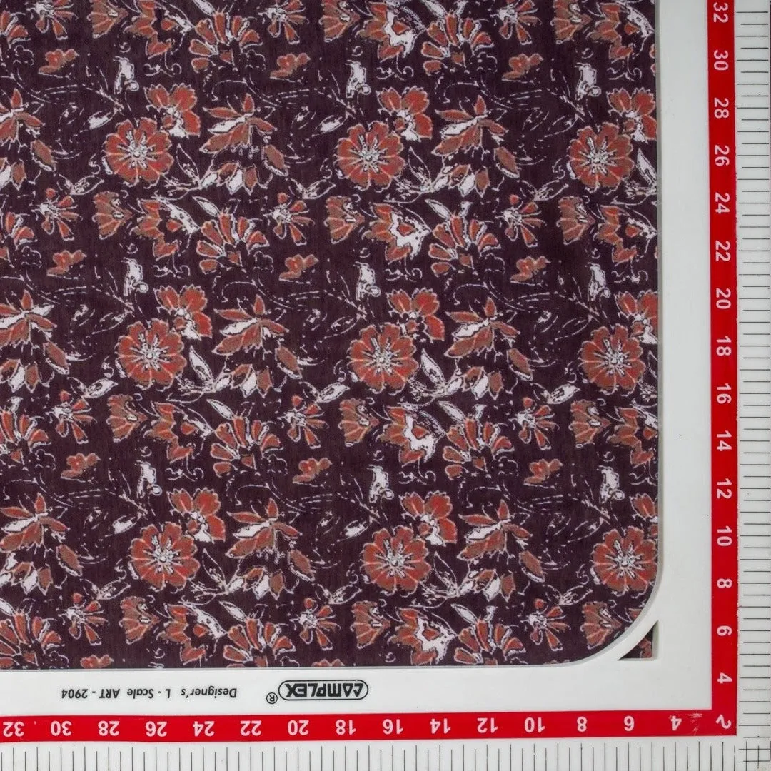 Wine Red Floral Print Viscose Voile Fabric