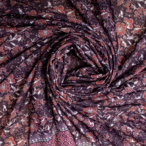 Wine Red Floral Print Viscose Voile Fabric