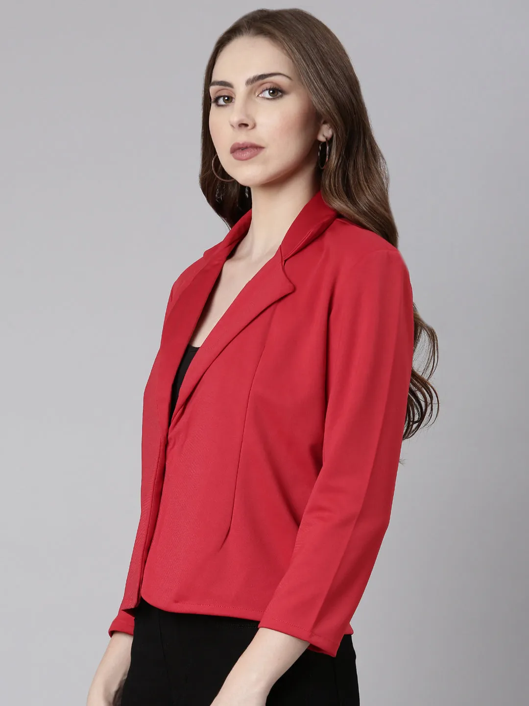Women Red Solid Single Breasted Blazer