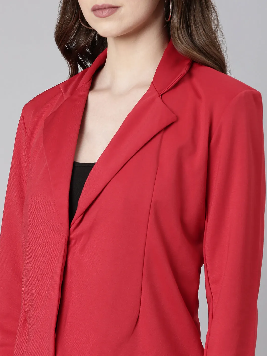 Women Red Solid Single Breasted Blazer