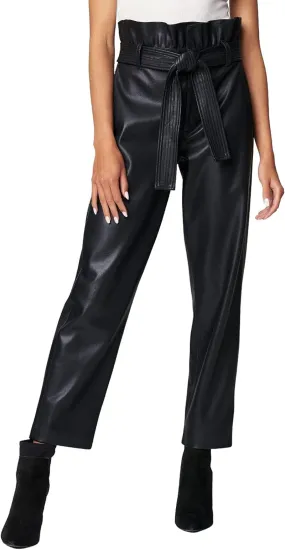 Womens Luxury Clothing Vegan Leather Straight Leg Paperbag Pant, Comfortable & Stylish