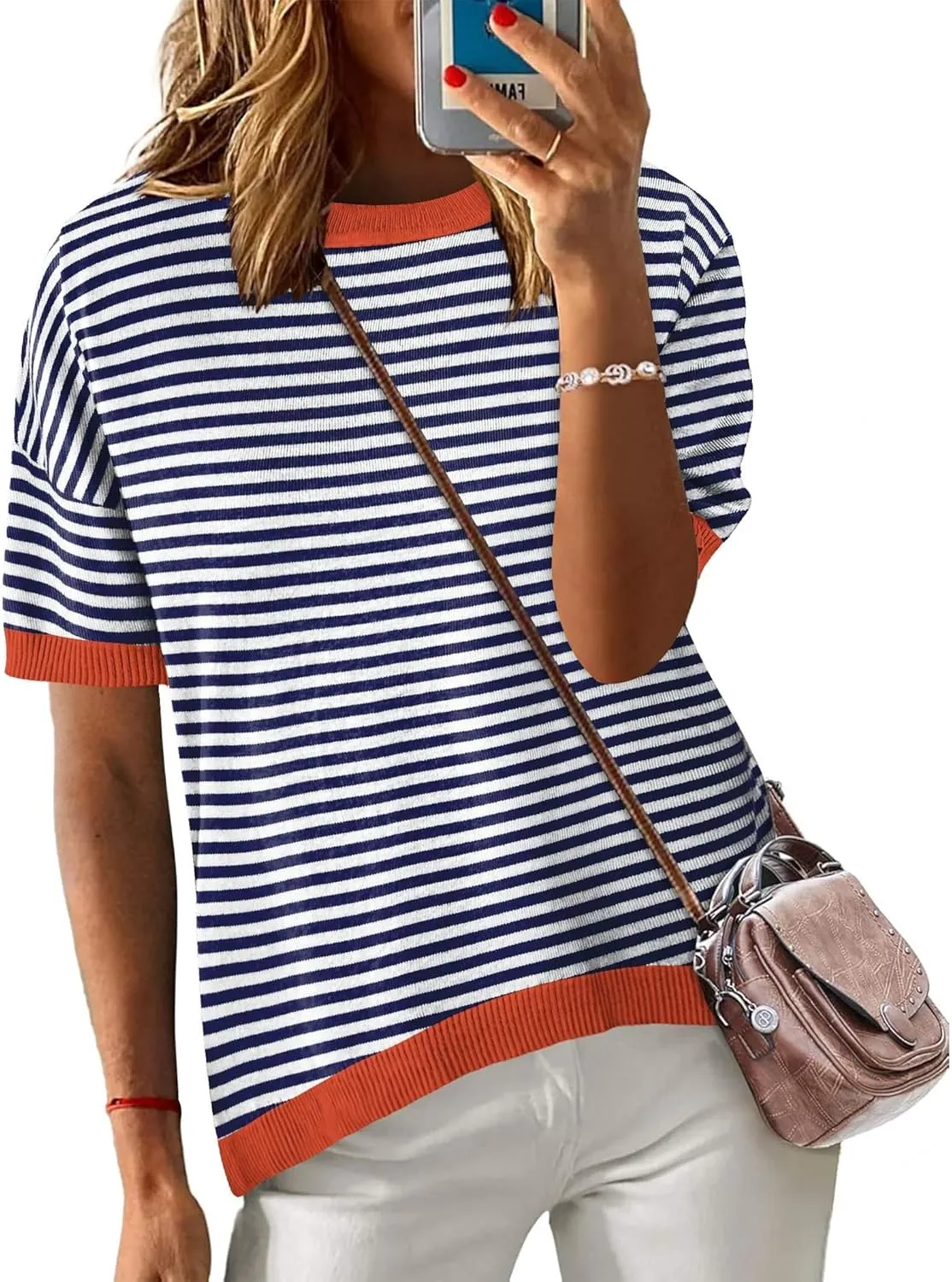 Zeagoo Womens Sweaters Short Sleeve Top Casual Knit Tops
