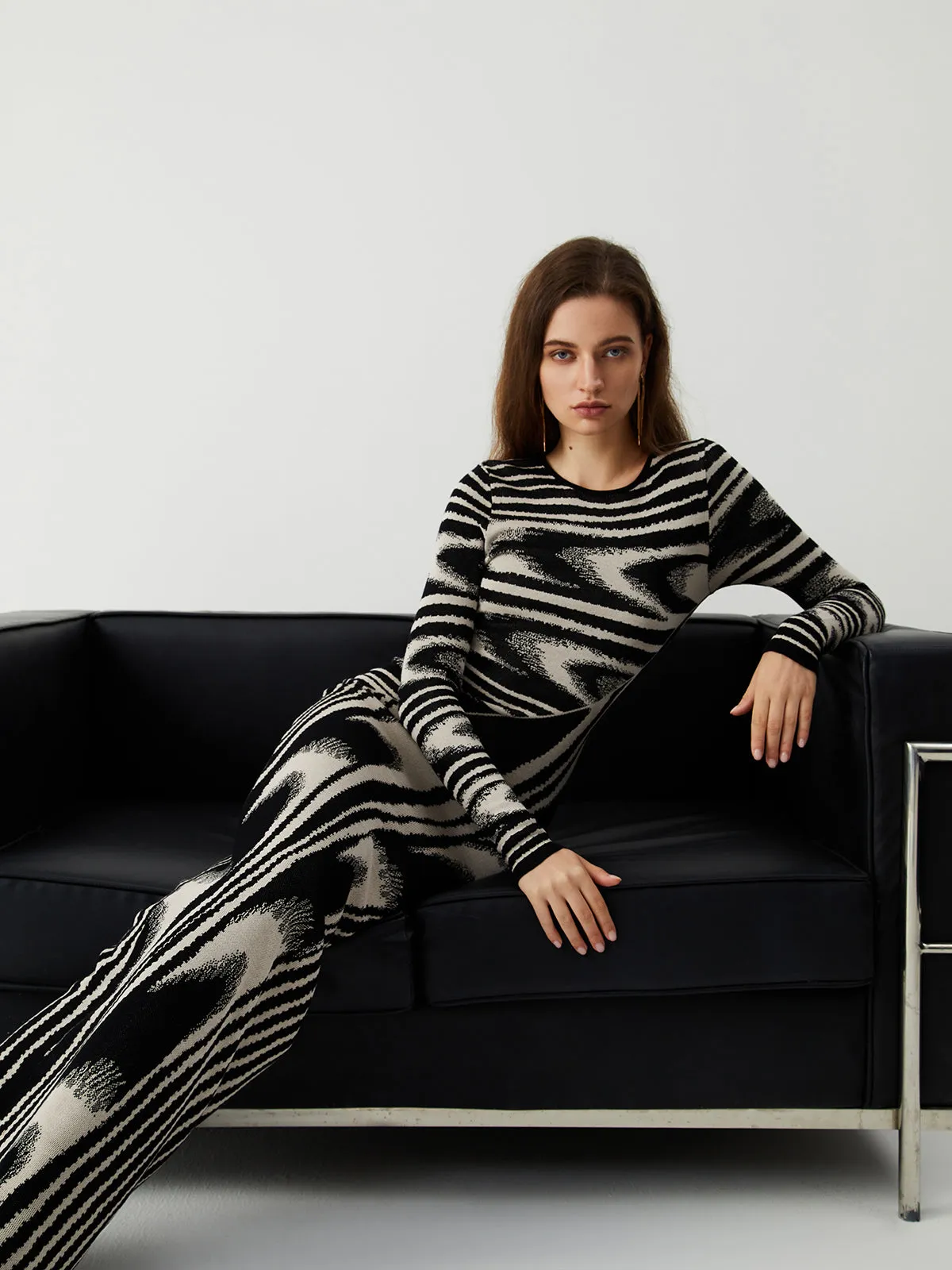 Zebra Print Long Trendy Sleeve Sweater Dress