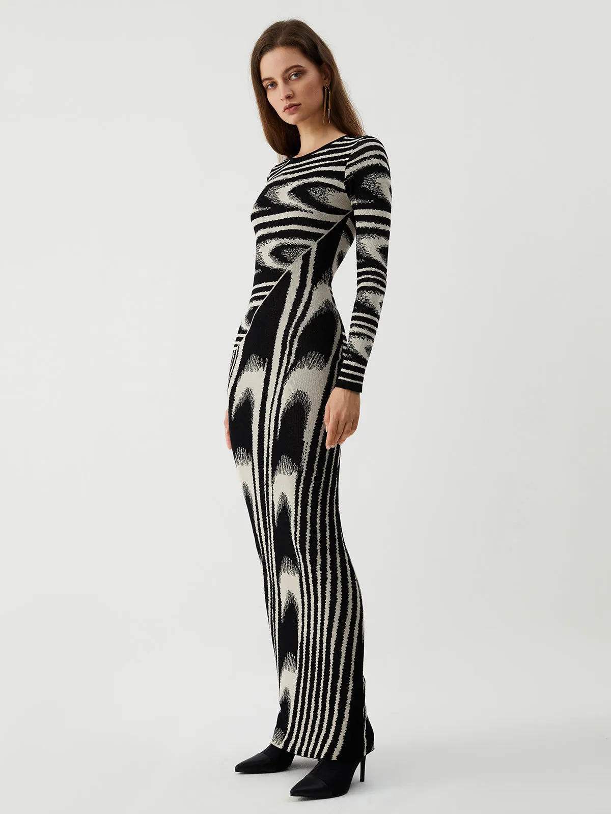 Zebra Print Long Trendy Sleeve Sweater Dress